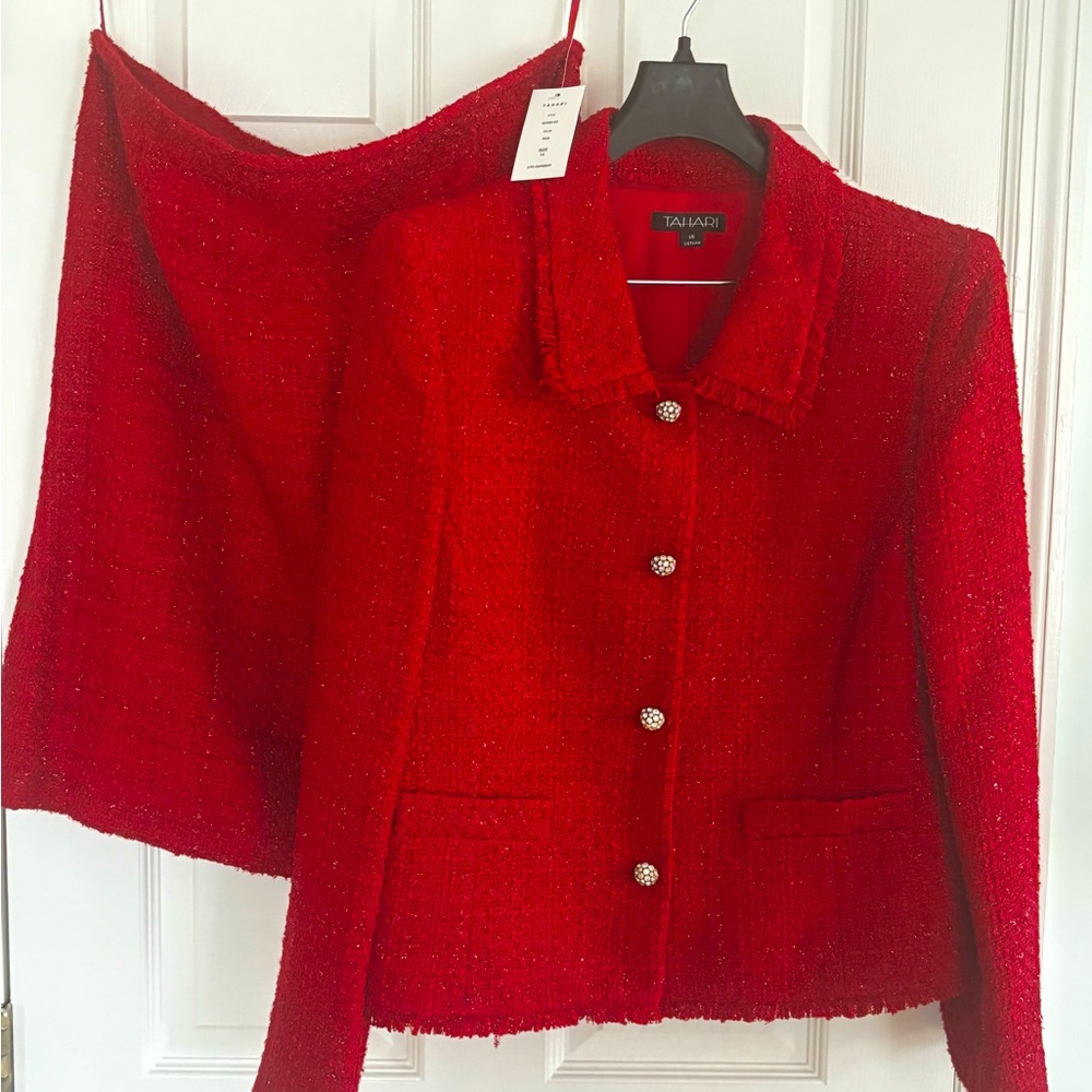 NWT TAHARI RED TWEED SKIRT SET